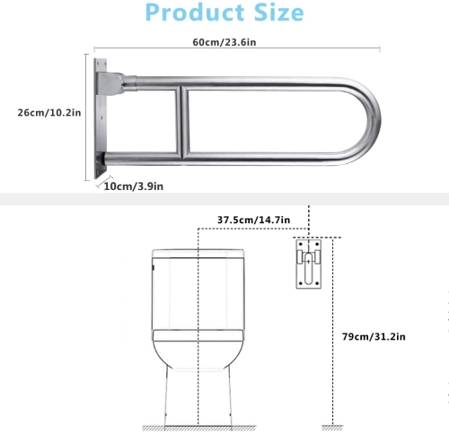 Foldable U-Safety Flip up Portable Toilet Seat Grab Rail