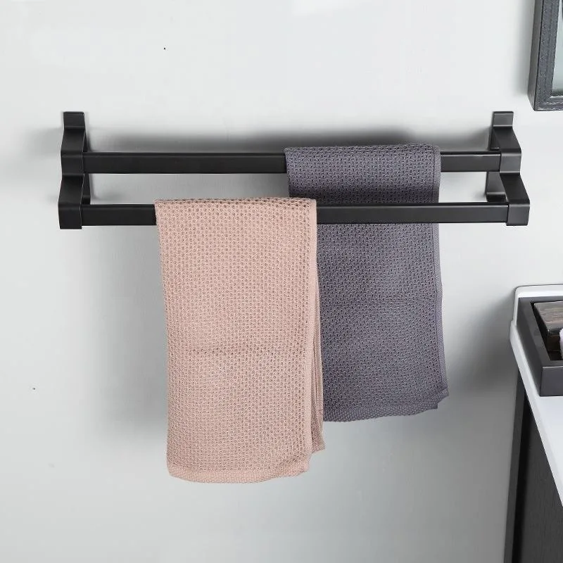 Matte Black Aluminium Extrusion Double Layers Towel Rack Bathroom Black Towel Shelf Holder